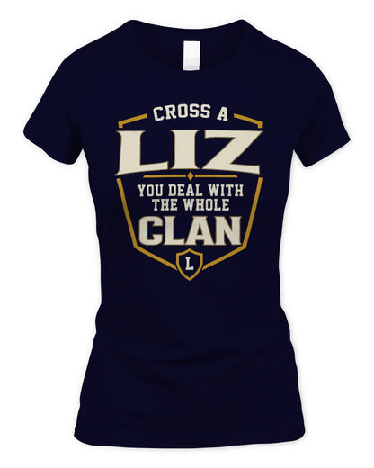 LIZ NT1-K008 Cross A/An NAME, You Deal With the Whole Clan | Personalized Vintage T-Shirt - Women's Standard T-Shirt - Navy