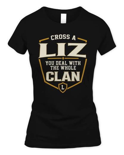 LIZ NT1-K008 Cross A/An NAME, You Deal With the Whole Clan | Personalized Vintage T-Shirt - Women's Standard T-Shirt - Black