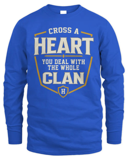 HEART NT1-K008 Cross A/An NAME, You Deal With the Whole Clan | Personalized Vintage T-Shirt - Men's Long Sleeved T-Shirt - Royal