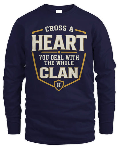 HEART NT1-K008 Cross A/An NAME, You Deal With the Whole Clan | Personalized Vintage T-Shirt - Men's Long Sleeved T-Shirt - Navy