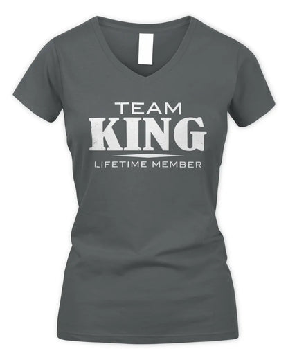 KING BL62-K4-128 - Personalized “Team NAME Lifetime Member” - Women's V-Neck T-Shirt - Charcoal
