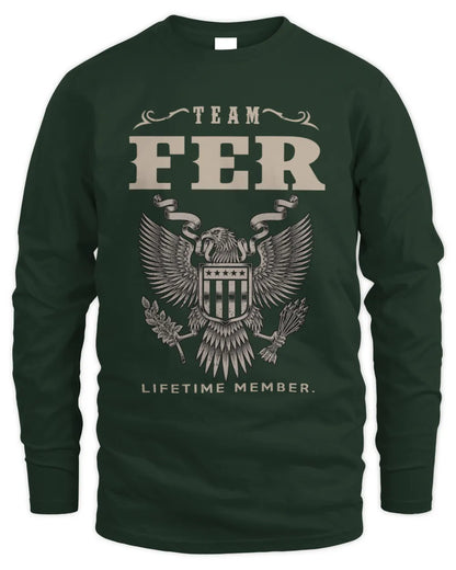 FER TP06-K82 – Personalized Classic Style Apparel “Team NAME Lifetime Member” - Men's Long Sleeved T-Shirt - Forest Green