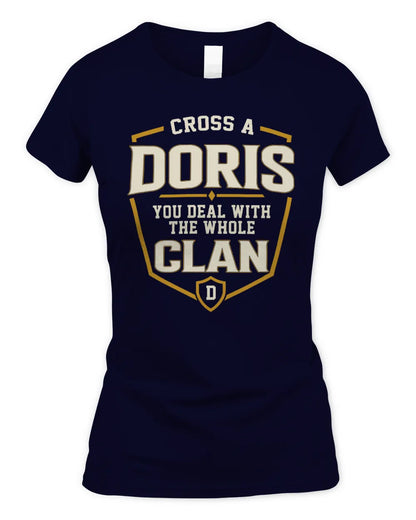 DORIS NT1-K008 Cross A/An NAME, You Deal With the Whole Clan | Personalized Vintage T-Shirt - Women's Standard T-Shirt - Navy