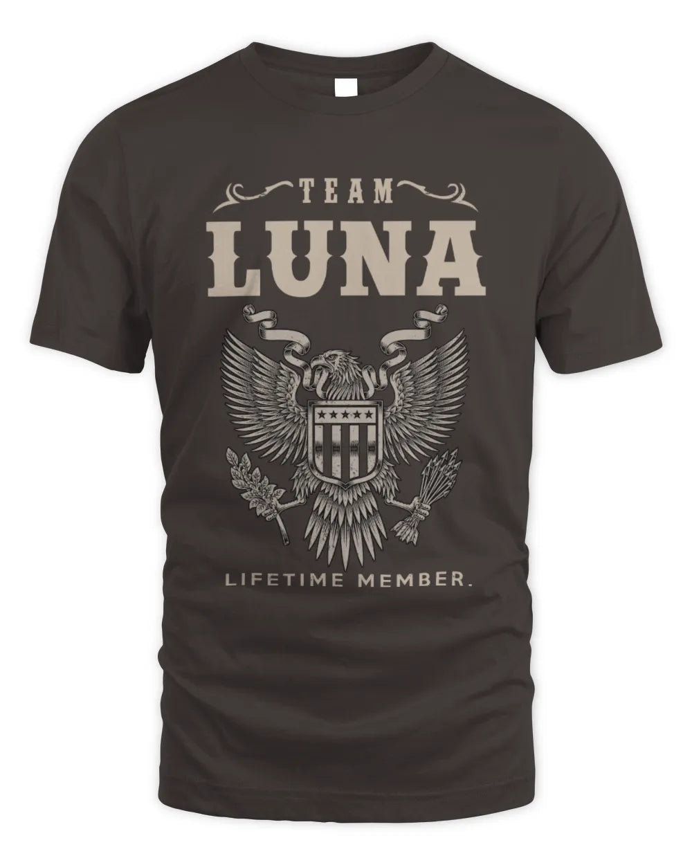 LUNA TP06-K82 – Personalized Classic Style Apparel “Team NAME Lifetime Member” - Unisex Standard T-Shirt - Dark Chocolate