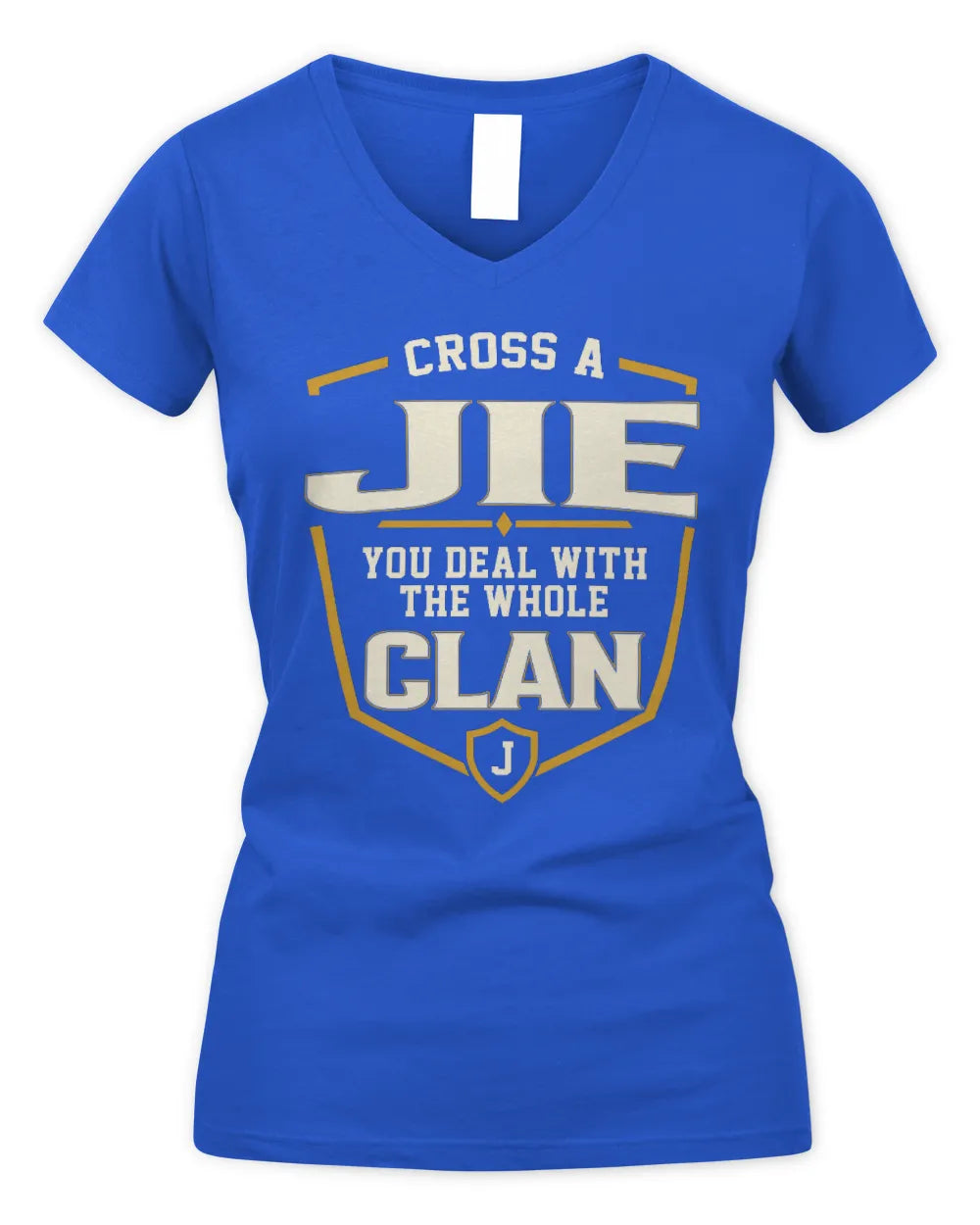 JIE NT1-K008 Cross A/An NAME, You Deal With the Whole Clan | Personalized Vintage T-Shirt - Women's V-Neck T-Shirt - Royal