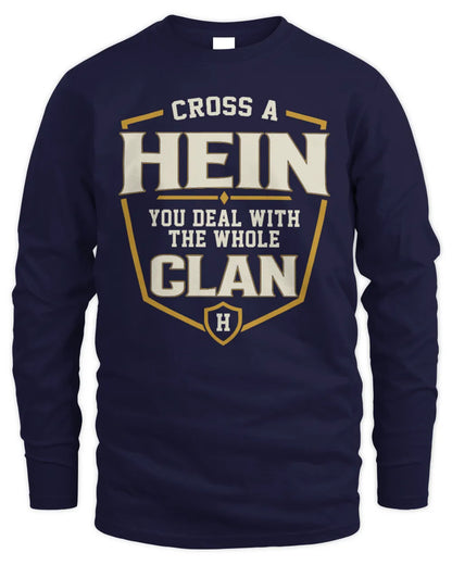 HEIN NT1-K008 Cross A/An NAME, You Deal With the Whole Clan | Personalized Vintage T-Shirt - Men's Long Sleeved T-Shirt - Navy