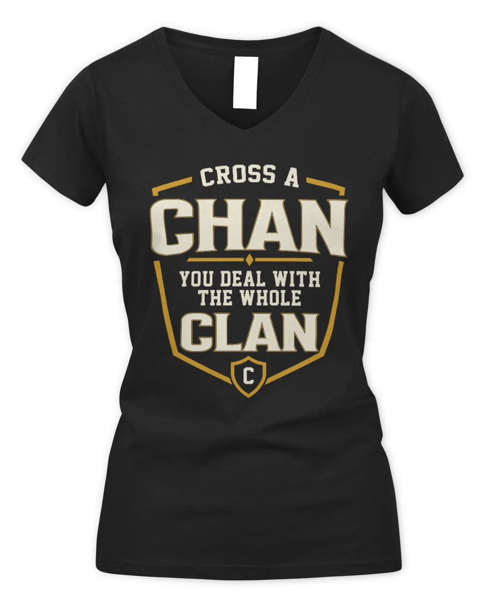 CHAN NT1-K008 Cross A/An NAME, You Deal With the Whole Clan | Personalized Vintage T-Shirt - Women's V-Neck T-Shirt - Black