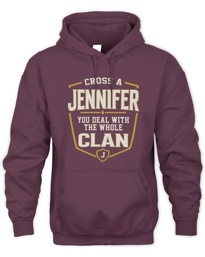 JENNIFER NT1-K008 Cross A/An NAME, You Deal With the Whole Clan | Personalized Vintage T-Shirt - Unisex Hoodie - Maroon