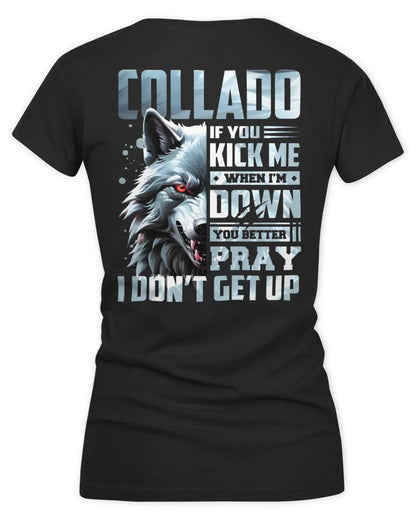 COLLADO AP62-K4-666 - Personalized Fierce Wolf Quote Apparel “If You Kick Me When I’m Down, You Better Pray I Don’t Get Up” - Women's V-Neck T-Shirt - Black
