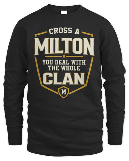 MILTON NT1-K008 Cross A/An NAME, You Deal With the Whole Clan | Personalized Vintage T-Shirt - Men's Long Sleeved T-Shirt - Black