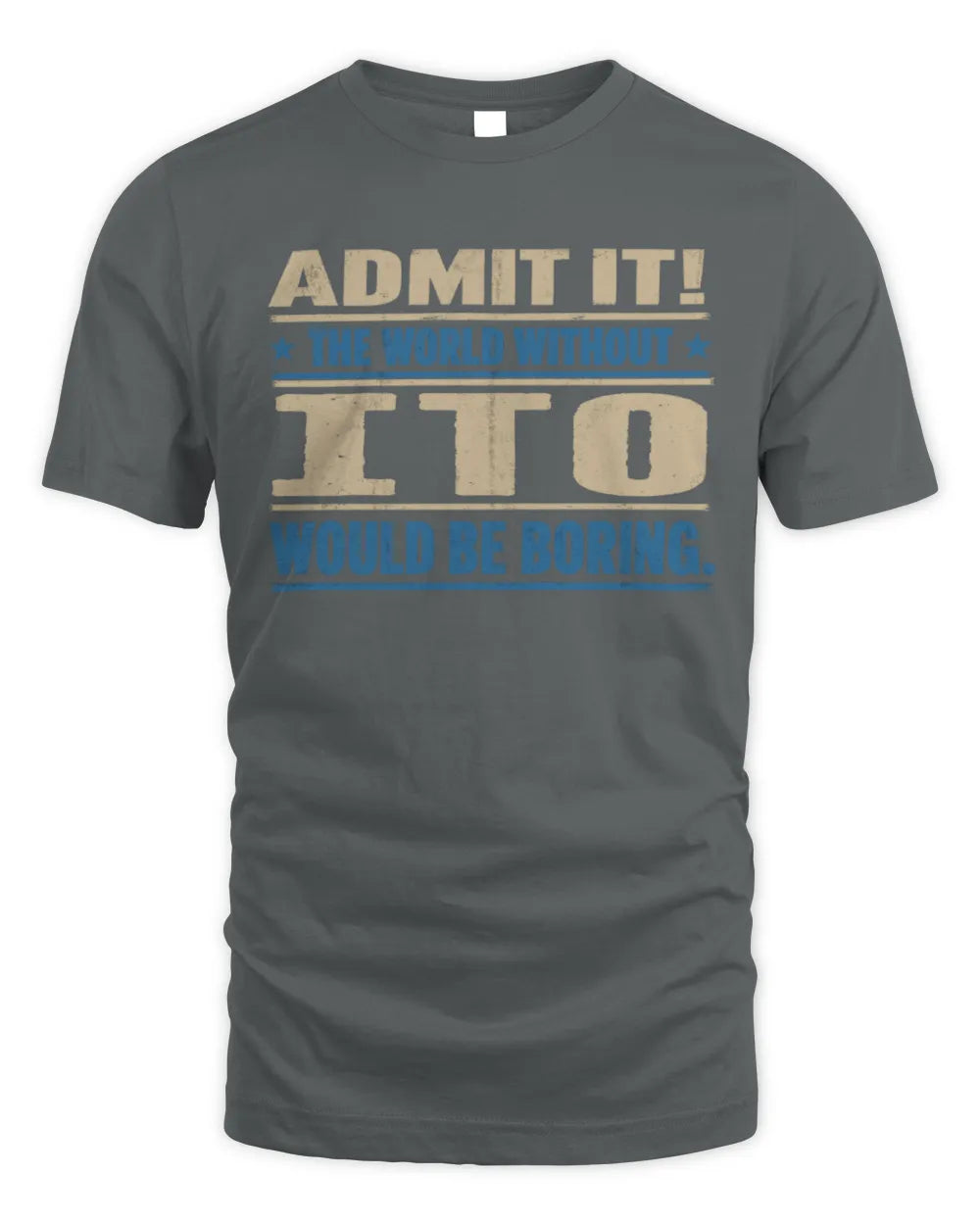ITO TP68-K2-968 – Personalized Funny Quote Apparel “The World Without NAME Would Be Boring” - Unisex Standard T-Shirt - Charcoal