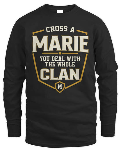 MARIE NT1-K008 Cross A/An NAME, You Deal With the Whole Clan | Personalized Vintage T-Shirt - Men's Long Sleeved T-Shirt - Black