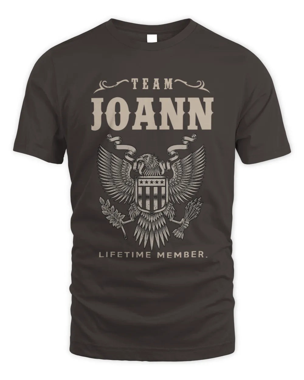 JOANN TP06-K82 – Personalized Classic Style Apparel “Team NAME Lifetime Member” - Unisex Standard T-Shirt - Dark Chocolate