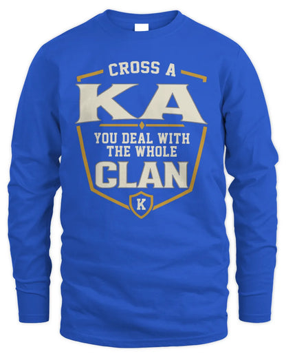 KA NT1-K008 Cross A/An NAME, You Deal With the Whole Clan | Personalized Vintage T-Shirt - Men's Long Sleeved T-Shirt - Royal