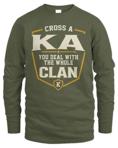 KA NT1-K008 Cross A/An NAME, You Deal With the Whole Clan | Personalized Vintage T-Shirt - Men's Long Sleeved T-Shirt - Military Green