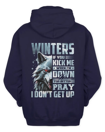 WINTERS AP62-K4-666 - Personalized Fierce Wolf Quote Apparel “If You Kick Me When I’m Down, You Better Pray I Don’t Get Up” - Unisex Hoodie - Navy