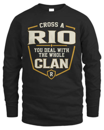 RIO NT1-K008 Cross A/An NAME, You Deal With the Whole Clan | Personalized Vintage T-Shirt - Men's Long Sleeved T-Shirt - Black
