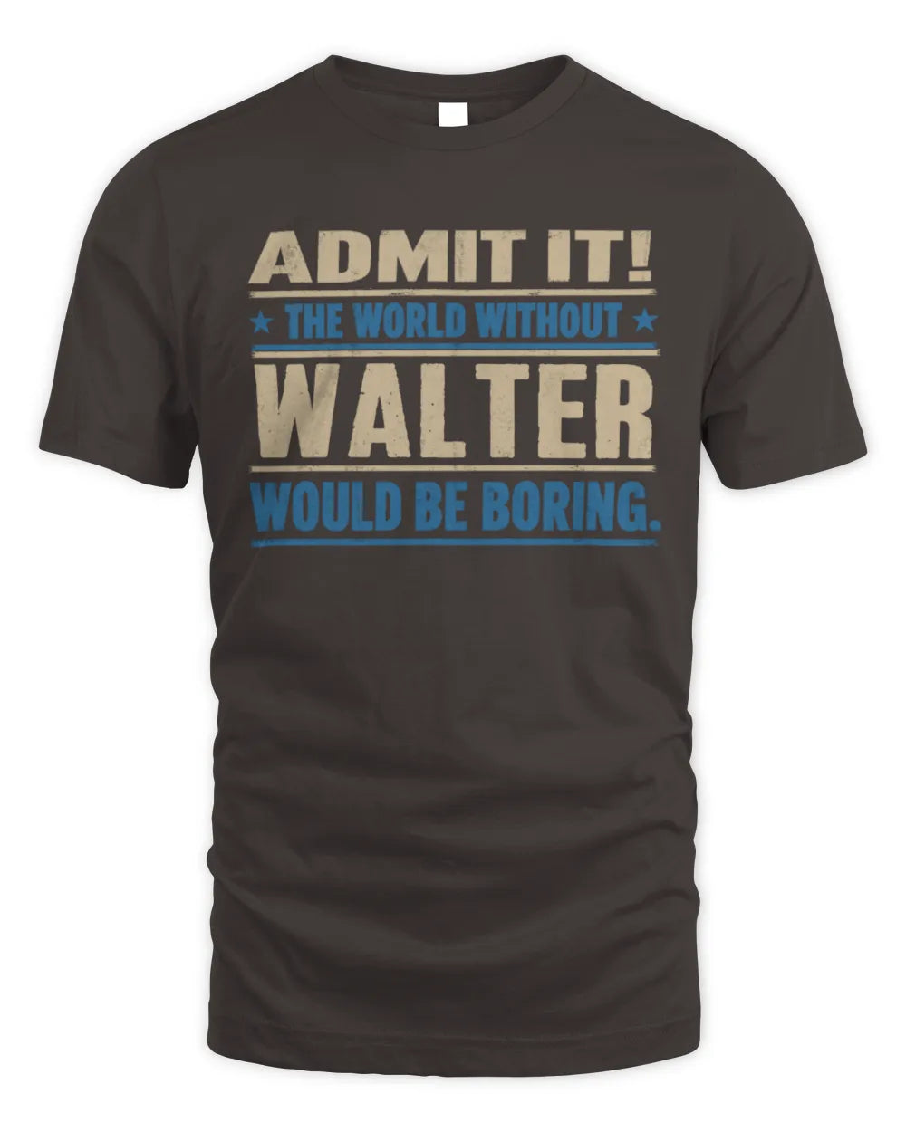 WALTER TP68-K2-968 – Personalized Funny Quote Apparel “The World Without NAME Would Be Boring” - Unisex Standard T-Shirt - Dark Chocolate