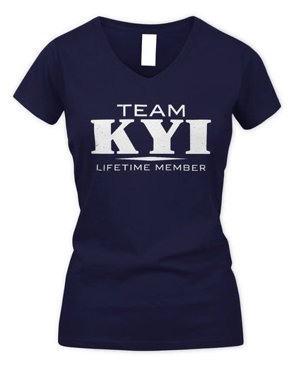 KYI BL62-K4-128 - Personalized “Team NAME Lifetime Member” - Women's V-Neck T-Shirt - Navy