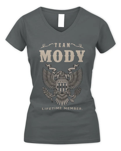MODY TP06-K82 – Personalized Classic Style Apparel “Team NAME Lifetime Member” - Women's V-Neck T-Shirt - Charcoal