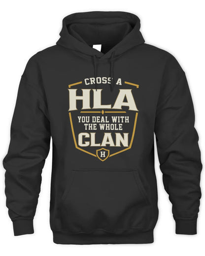 HLA NT1-K008 Cross A/An NAME, You Deal With the Whole Clan | Personalized Vintage T-Shirt - Unisex Hoodie - Black