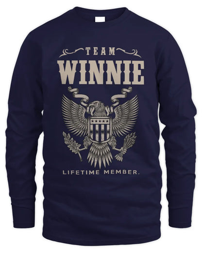 WINNIE TP06-K82 – Personalized Classic Style Apparel “Team NAME Lifetime Member” - Men's Long Sleeved T-Shirt - Navy