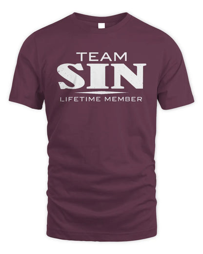 SIN BL62-K4-128 - Personalized “Team NAME Lifetime Member” - Unisex Standard T-Shirt - Maroon