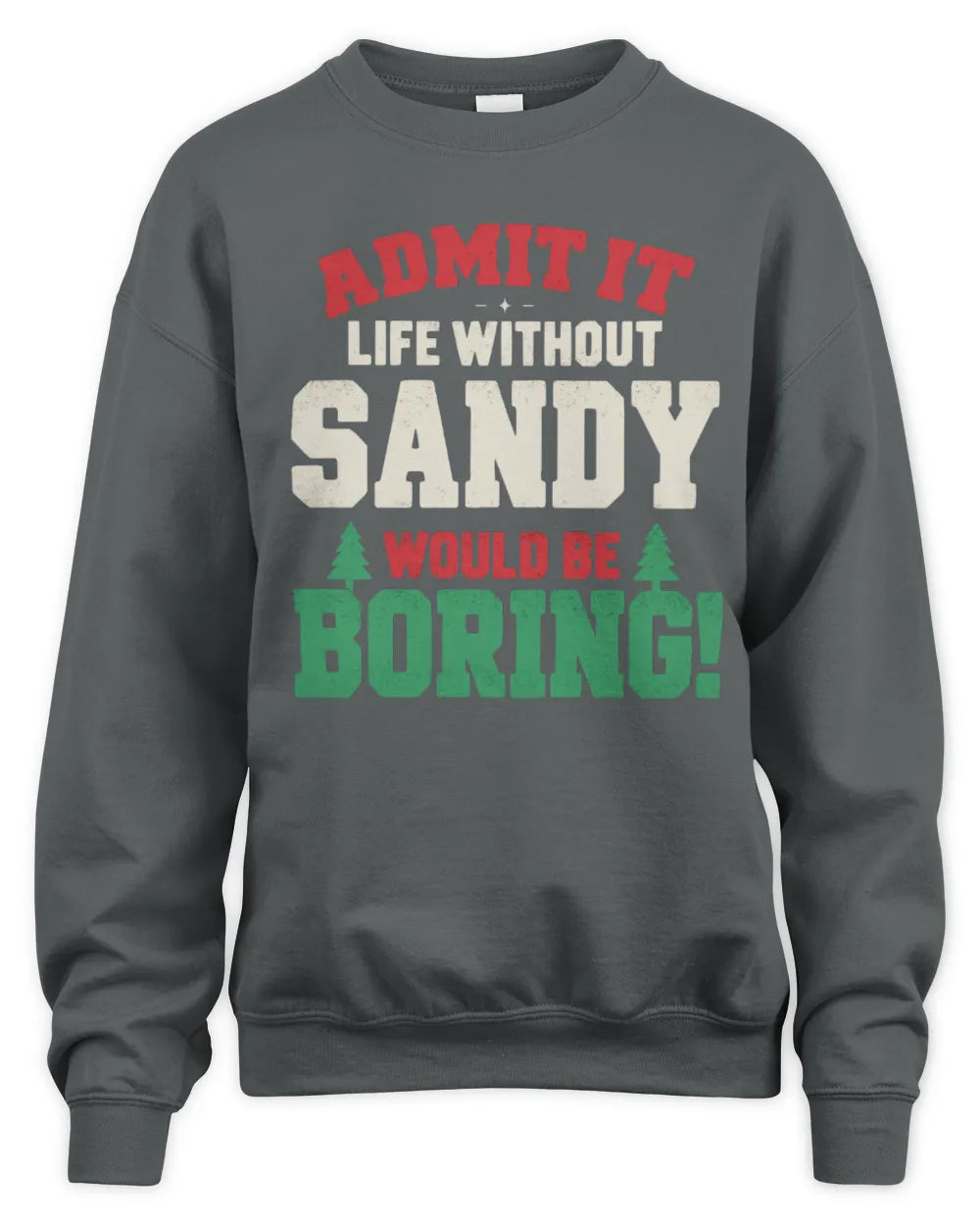 SANDY P5 TH08 Christmas T-Shirt – “Life Without NAME Would Be Boring” - Unisex Sweatshirt - Charcoal