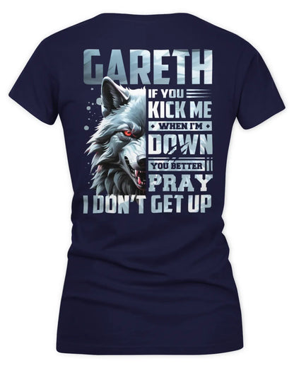 GARETH AP62-K4-666 - Personalized Fierce Wolf Quote Apparel “If You Kick Me When I’m Down, You Better Pray I Don’t Get Up” - Women's V-Neck T-Shirt - Navy