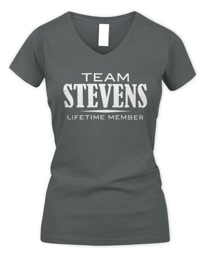 STEVENS BL62-K4-128 - Personalized “Team NAME Lifetime Member” - Women's V-Neck T-Shirt - Charcoal