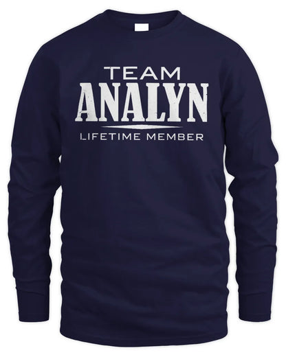 ANALYN BL62-K4-128 - Personalized “Team NAME Lifetime Member” - Men's Long Sleeved T-Shirt - Navy