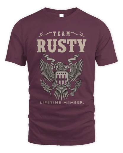 RUSTY TP06-K82 – Personalized Classic Style Apparel “Team NAME Lifetime Member” - Unisex Standard T-Shirt - Maroon