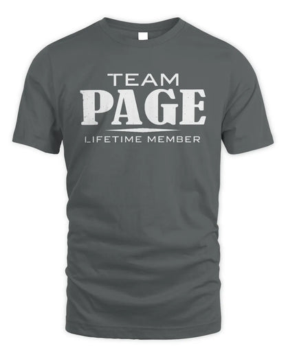 PAGE BL62-K4-128 - Personalized “Team NAME Lifetime Member” - Unisex Standard T-Shirt - Charcoal