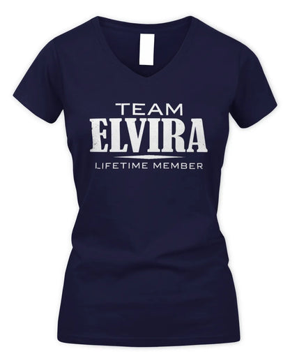 ELVIRA BL62-K4-128 - Personalized “Team NAME Lifetime Member” - Women's V-Neck T-Shirt - Navy