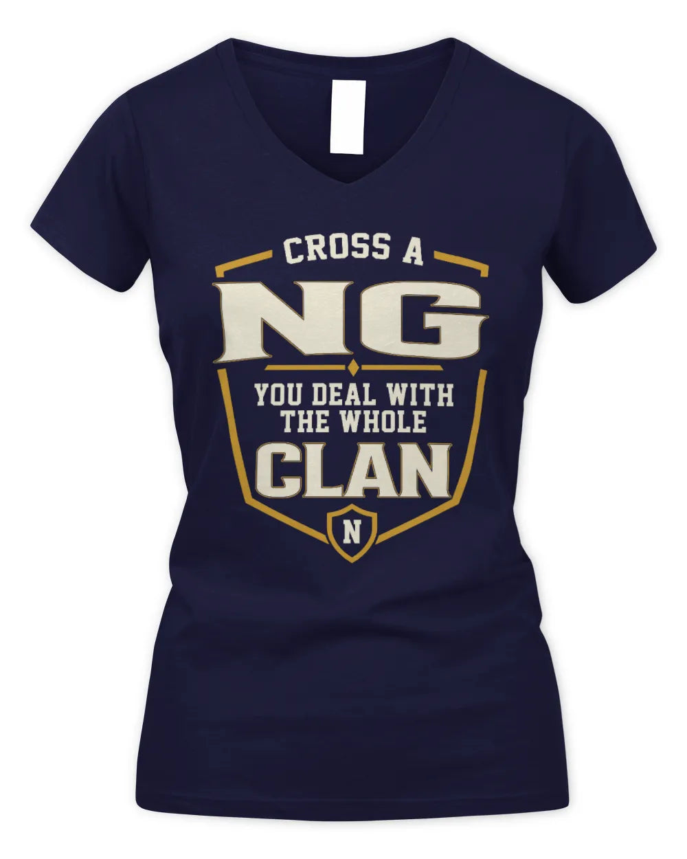 NG NT1-K008 Cross A/An NAME, You Deal With the Whole Clan | Personalized Vintage T-Shirt - Women's V-Neck T-Shirt - Navy