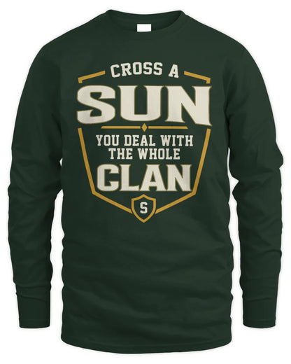 SUN NT1-K008 Cross A/An NAME, You Deal With the Whole Clan | Personalized Vintage T-Shirt - Men's Long Sleeved T-Shirt - Forest Green
