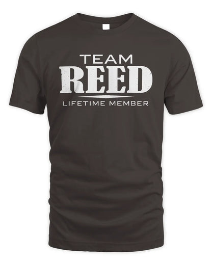 REED BL62-K4-128 - Personalized “Team NAME Lifetime Member” - Unisex Standard T-Shirt - Dark Chocolate
