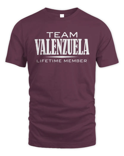 VALENZUELA BL62-K4-128 - Personalized “Team NAME Lifetime Member” - Unisex Standard T-Shirt - Maroon