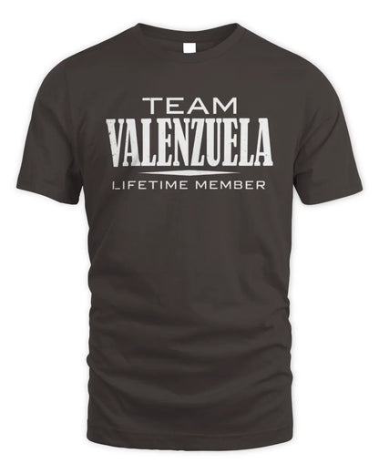 VALENZUELA BL62-K4-128 - Personalized “Team NAME Lifetime Member” - Unisex Standard T-Shirt - Dark Chocolate
