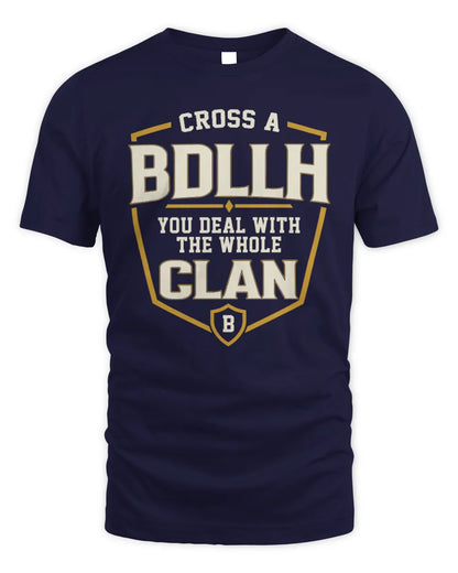 BDLLH NT1-K008 Cross A/An NAME, You Deal With the Whole Clan | Personalized Vintage T-Shirt - Unisex Standard T-Shirt - Navy