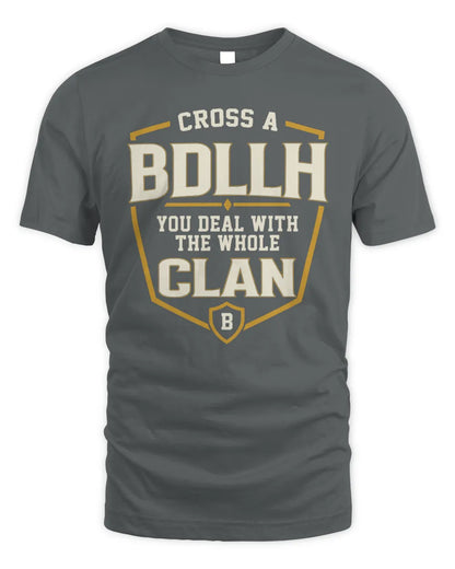 BDLLH NT1-K008 Cross A/An NAME, You Deal With the Whole Clan | Personalized Vintage T-Shirt - Unisex Standard T-Shirt - Charcoal