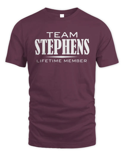 STEPHENS BL62-K4-128 - Personalized “Team NAME Lifetime Member” - Unisex Standard T-Shirt - Maroon