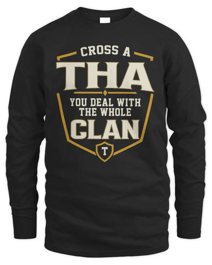THA NT1-K008 Cross A/An NAME, You Deal With the Whole Clan | Personalized Vintage T-Shirt - Men's Long Sleeved T-Shirt - Black