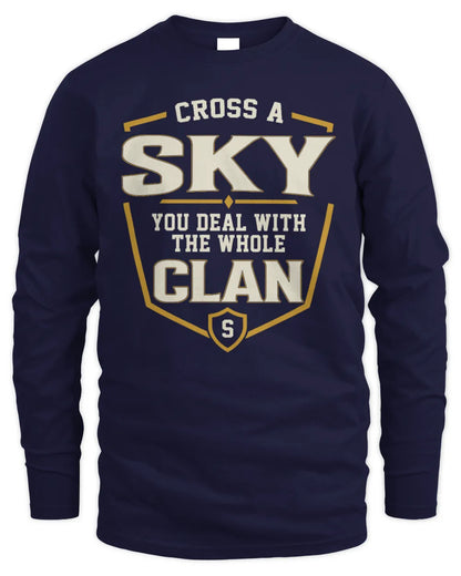 SKY NT1-K008 Cross A/An NAME, You Deal With the Whole Clan | Personalized Vintage T-Shirt - Men's Long Sleeved T-Shirt - Navy