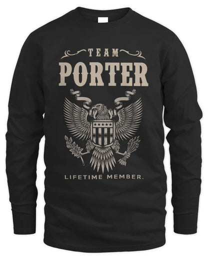 PORTER TP06-K82 – Personalized Classic Style Apparel “Team NAME Lifetime Member” - Men's Long Sleeved T-Shirt - Black