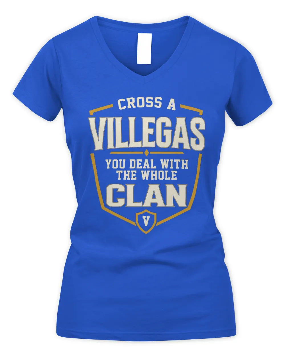 VILLEGAS NT1-K008 Cross A/An NAME, You Deal With the Whole Clan | Personalized Vintage T-Shirt - Women's V-Neck T-Shirt - Royal