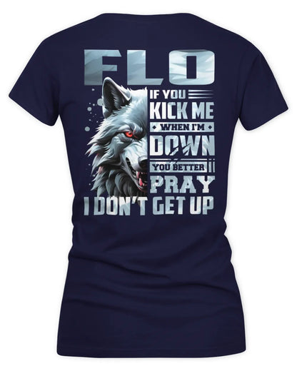 FLO AP62-K4-666 - Personalized Fierce Wolf Quote Apparel “If You Kick Me When I’m Down, You Better Pray I Don’t Get Up” - Women's V-Neck T-Shirt - Navy