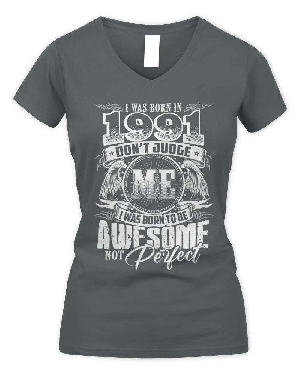 1991 HH89-K2 – Awesome Birth Year Quote T-Shirt - Women's V-Neck T-Shirt - Charcoal