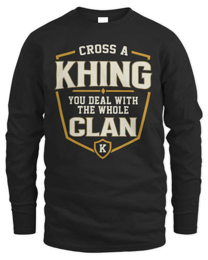 KHING NT1-K008 Cross A/An NAME, You Deal With the Whole Clan | Personalized Vintage T-Shirt - Men's Long Sleeved T-Shirt - Black