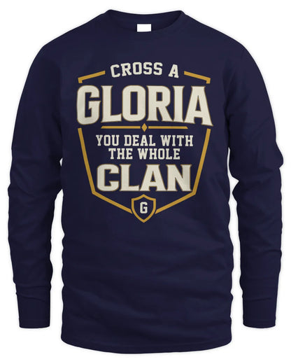 GLORIA NT1-K008 Cross A/An NAME, You Deal With the Whole Clan | Personalized Vintage T-Shirt - Men's Long Sleeved T-Shirt - Navy